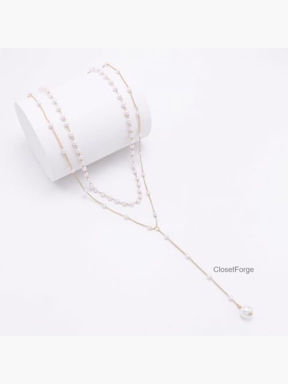 14K Gold Plated Trendy Faux Pearl Layered Necklace Set Choker Y Drop Dainty - Picture 5 of 6
